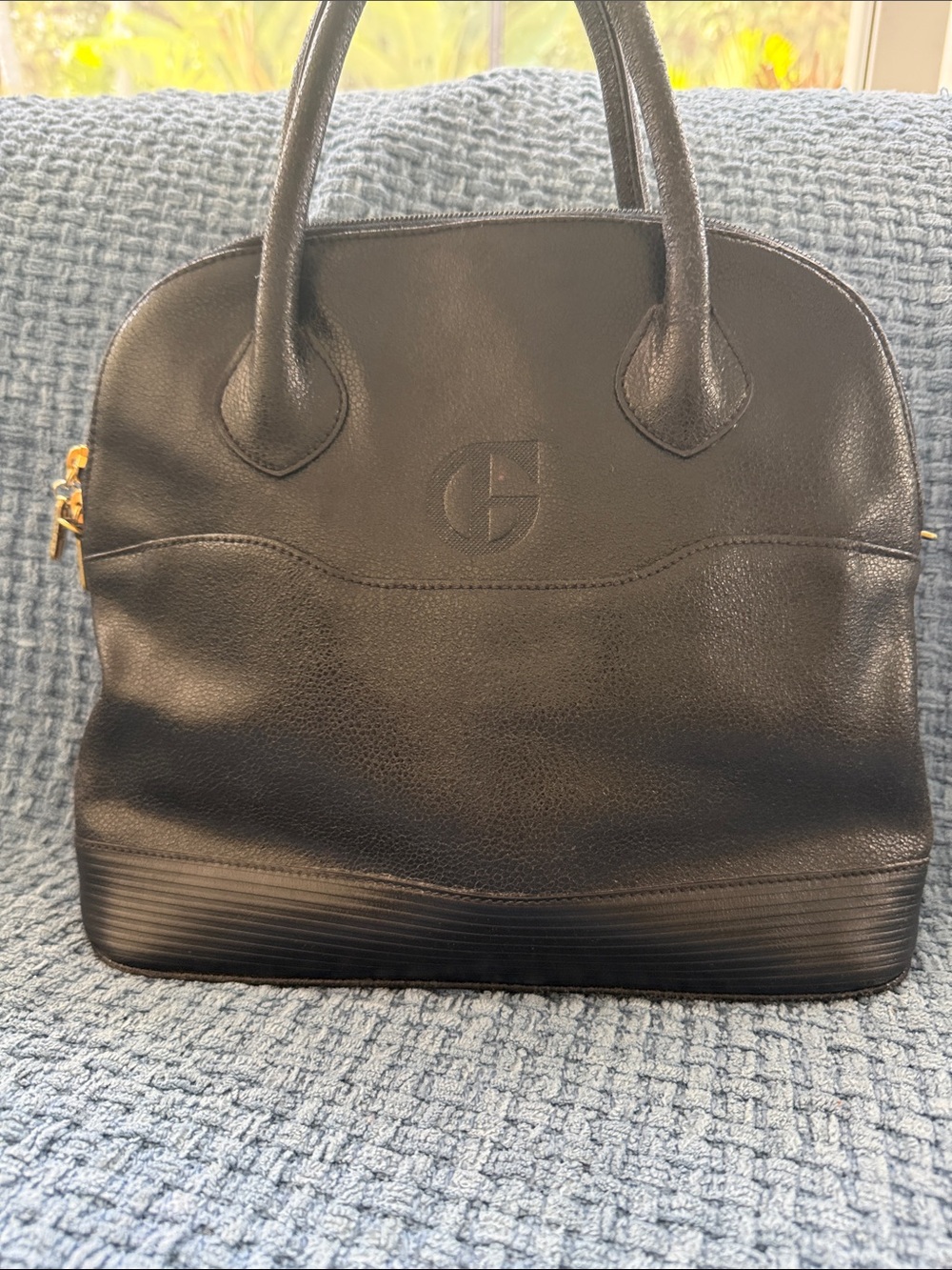 Black Leather Satchel with Subtle Logo Embossing